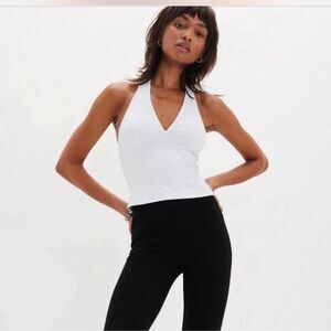 Free People White Halter V-Neck Tank Top